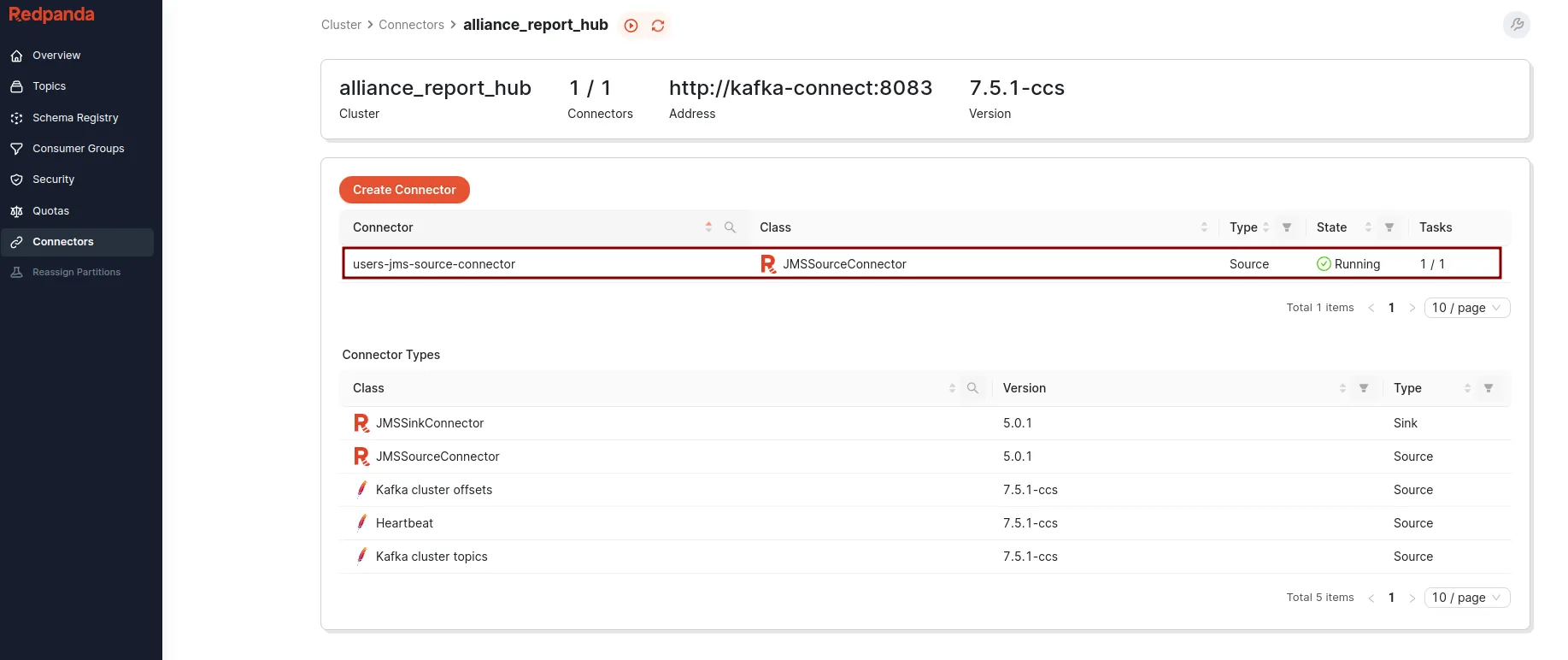 Redpanda console connectors